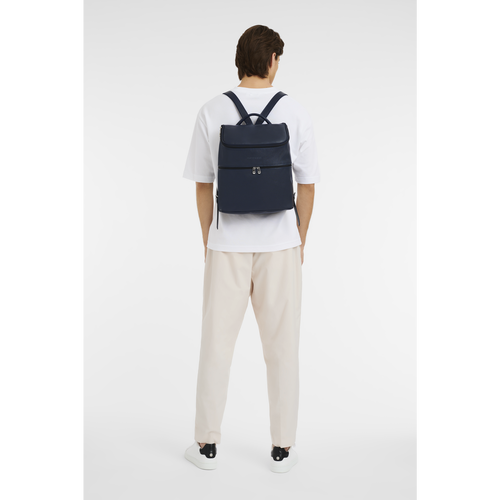Blue Men's Longchamp Le Foulonné Leather Backpacks | 9376841-ED