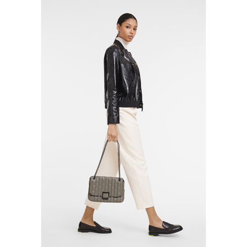 Grey Women's Longchamp Brioche M Leather Crossbody Bags | 1437698-KB