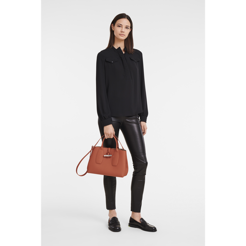 Orange Women's Longchamp Roseau M Leather Top-handle Bags | 4651983-RD