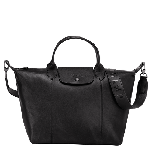 Black Women's Longchamp Le Pliage Cuir M Leather Top-handle Bags | 3589760-KG