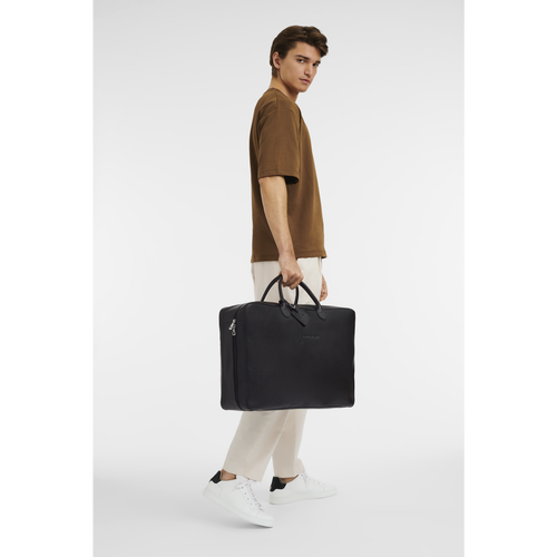 Black Men's Longchamp Le Foulonné Leather Travel Bags | 2678410-ZJ