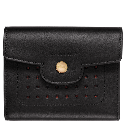 Black Women's Longchamp Mademoiselle Longchamp Leather Compact Wallets | 2634097-BO
