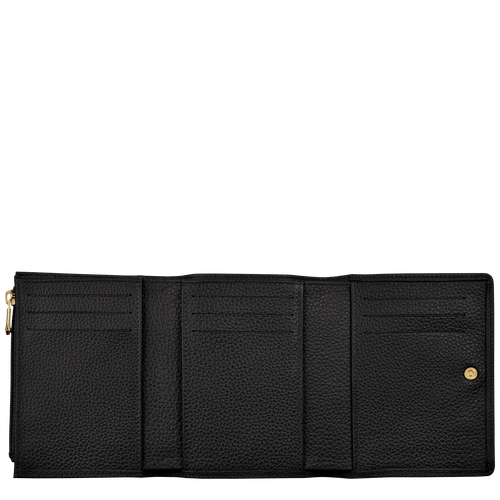 Black Women's Longchamp Le Foulonné Leather Compact Wallets | 9784562-FY