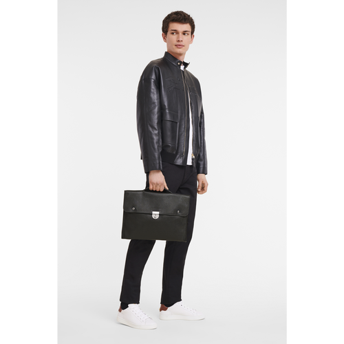 Black Men's Longchamp Le Foulonné S Leather Briefcase | 5912847-HV