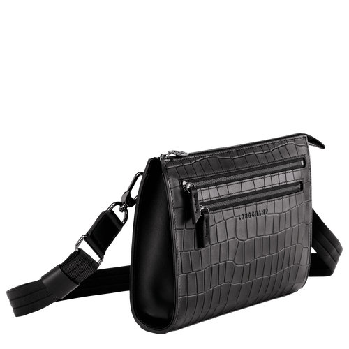 Black Men's Longchamp Croco Block Leather Crossbody Bags | 7054932-LE