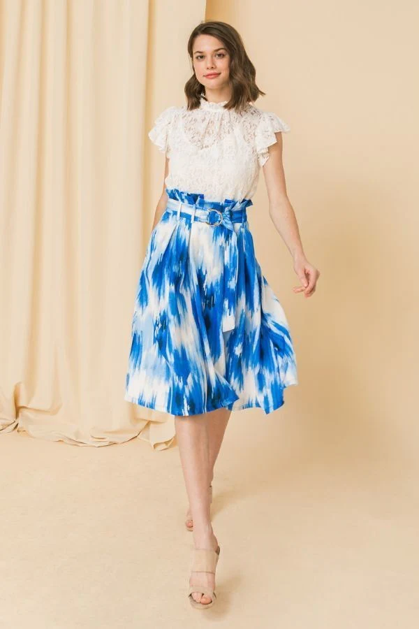 Self-buckle Belt Printed Skirt - WSBYTLP