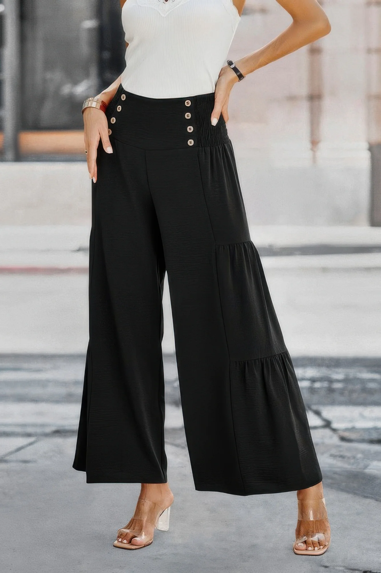 Elastic High Waist Wide Leg Long Palazzo Pants - WSBYTLP
