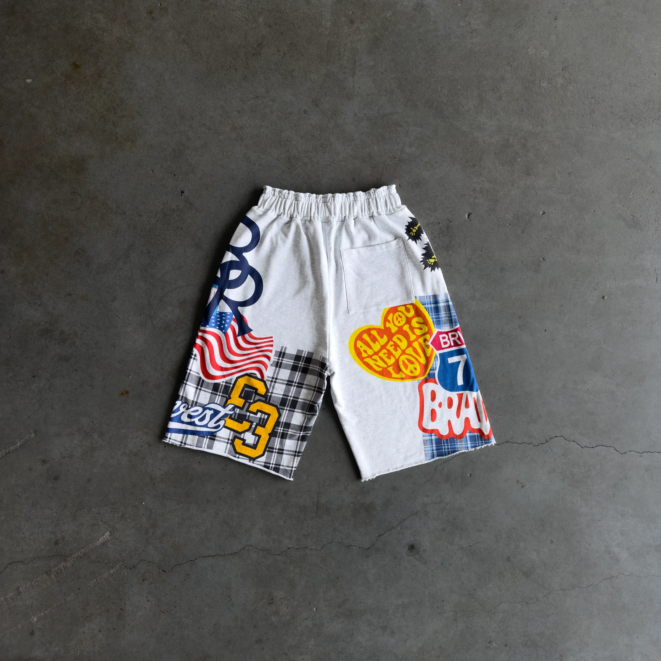 Grey Patchwork Baggy Sweatshorts - WSBYTLP