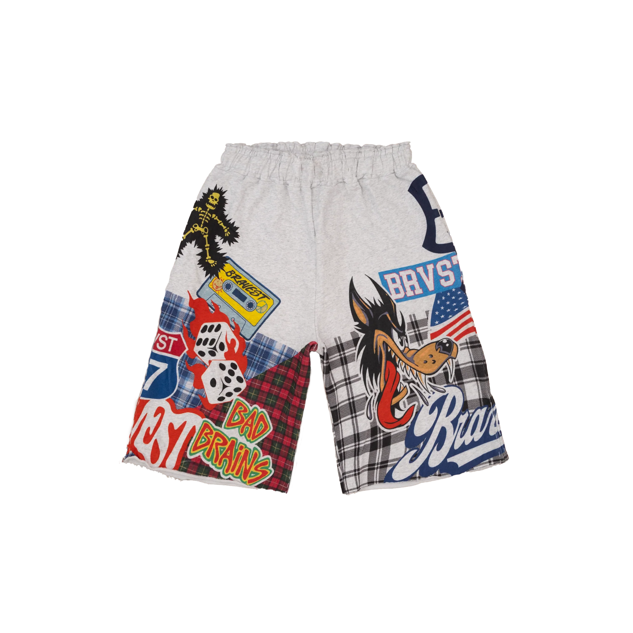 Grey Patchwork Baggy Sweatshorts - WSBYTLP