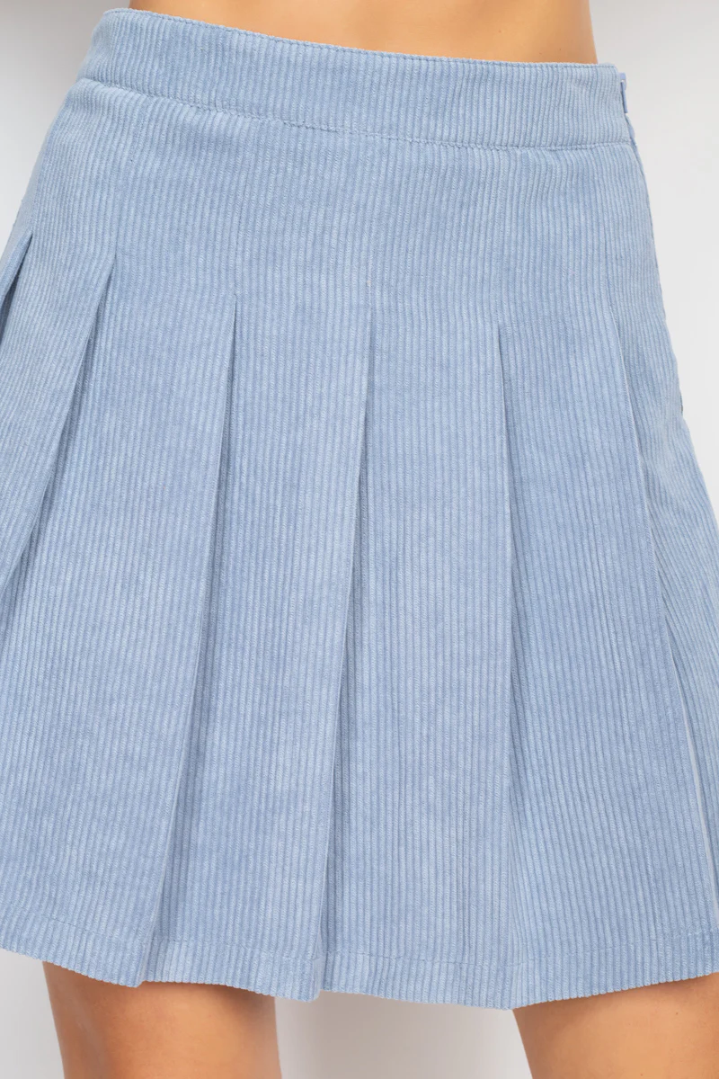 A-line Corduroy Pleated Mini Skirt - WSBYTLP