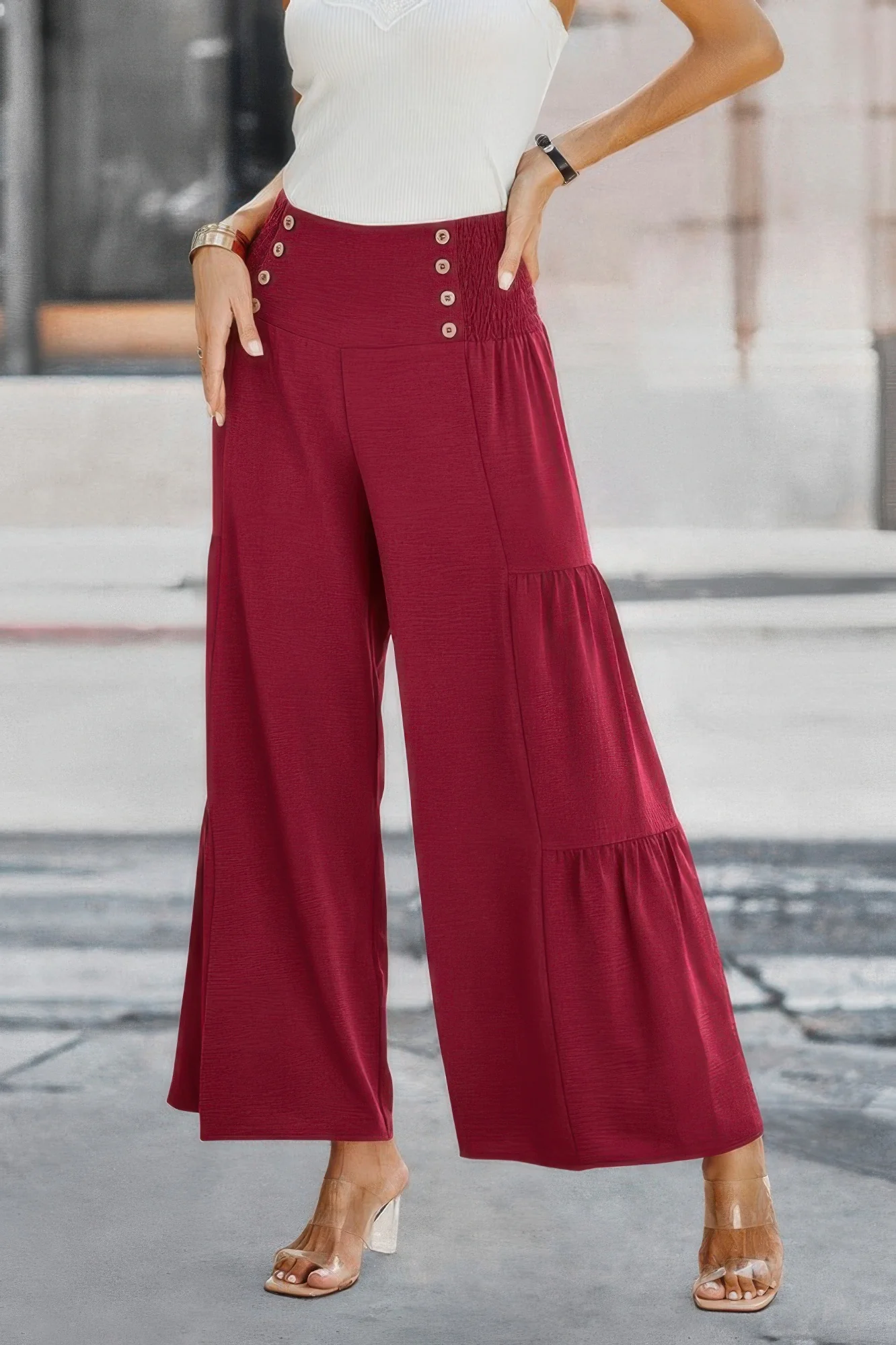 Elastic High Waist Wide Leg Long Palazzo Pants - WSBYTLP