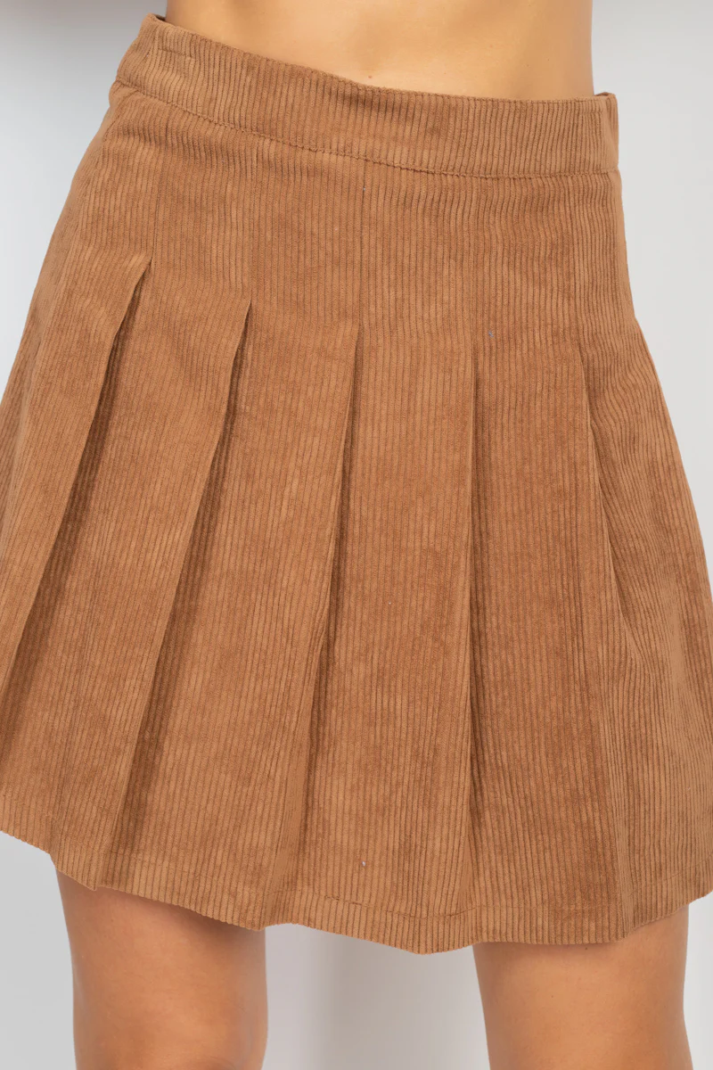 A-line Corduroy Pleated Mini Skirt - WSBYTLP