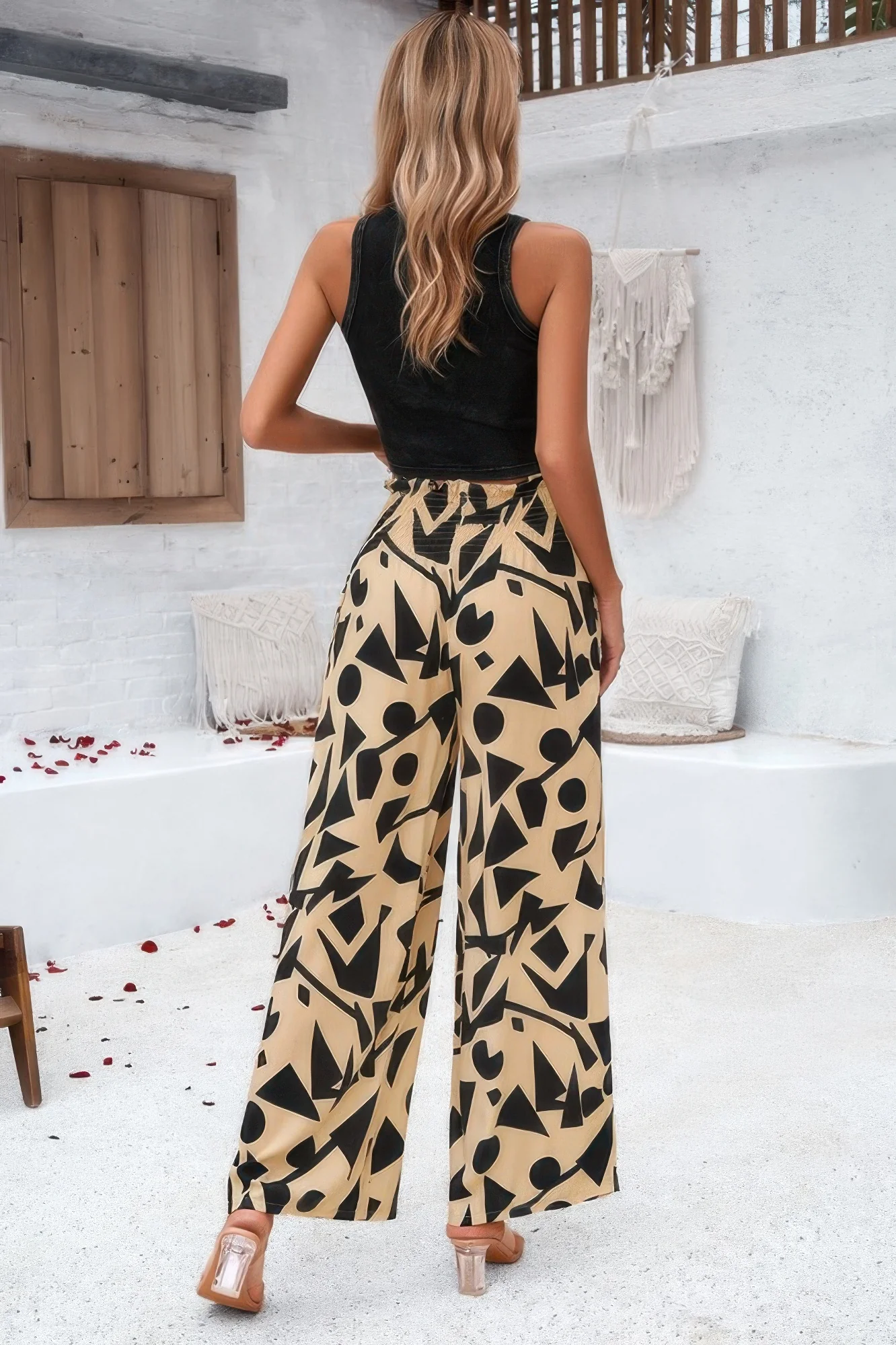 Allover Print Folded Frill Wide Leg High Waist Pant - WSBYTLP