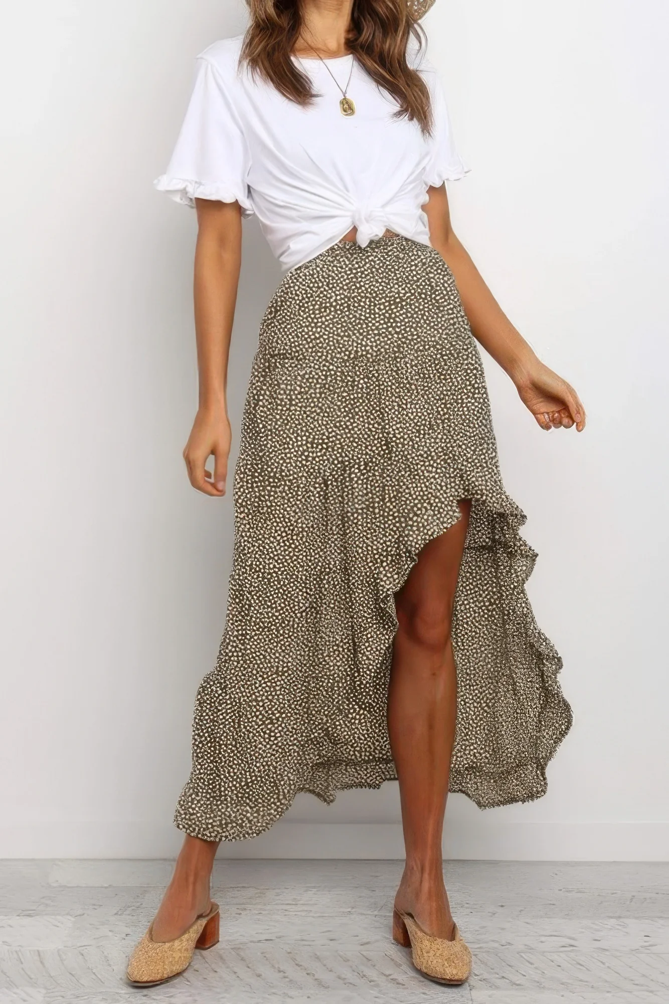 Boho Floral Print Midi Skirt Casual Side Slit Skirt - WSBYTLP