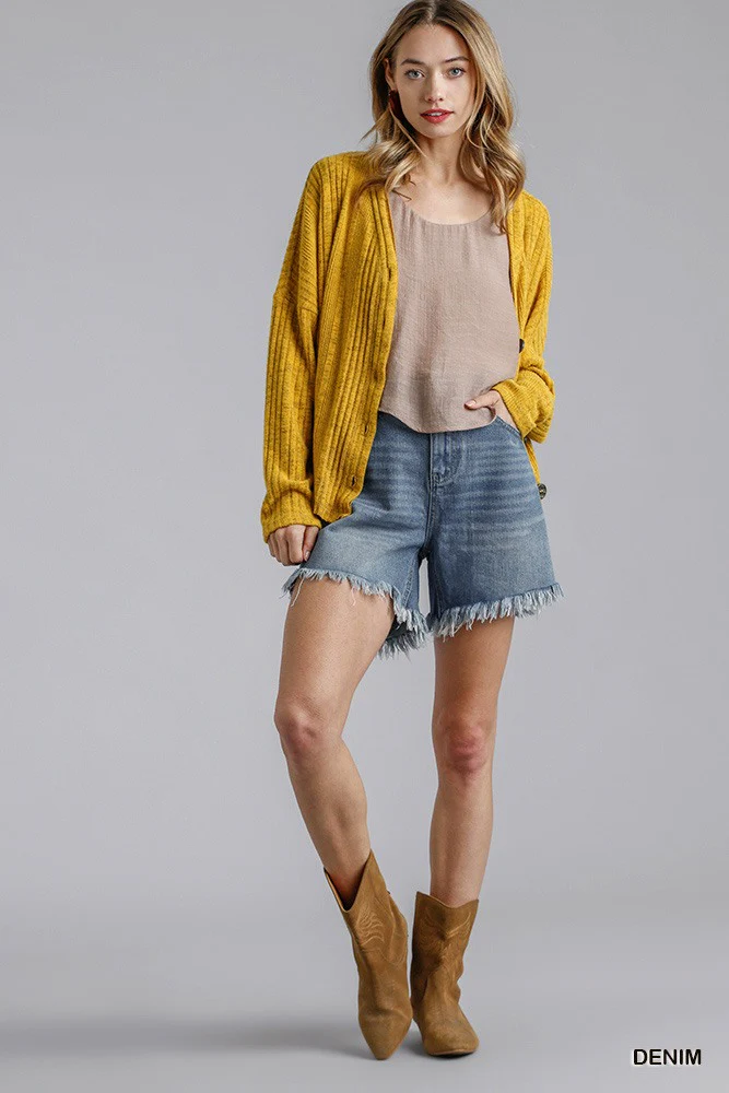 High Rise Denim Shorts With Raw Hem - WSBYTLP