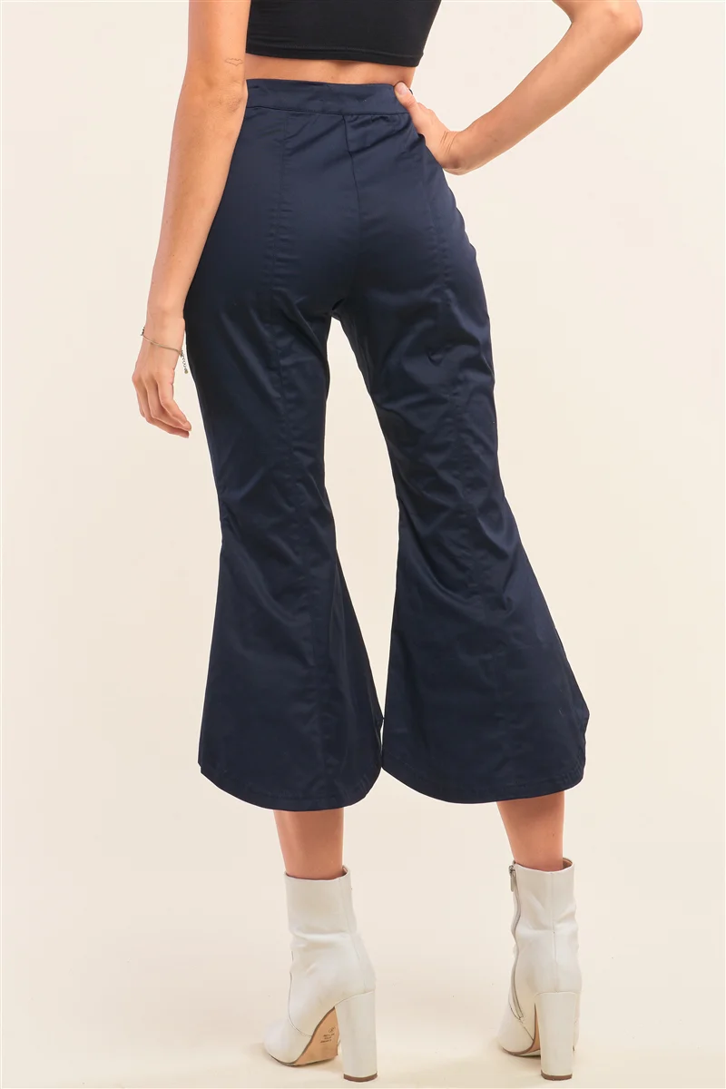 Navy Solid High Waisted Retro Bell Bottom Flare Pants - WSBYTLP