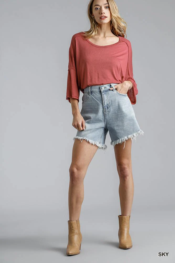 High Rise Denim Shorts With Raw Hem - WSBYTLP