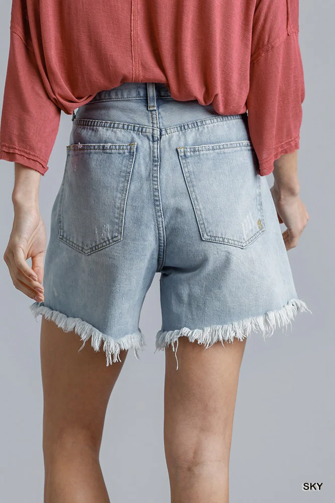 High Rise Denim Shorts With Raw Hem - WSBYTLP
