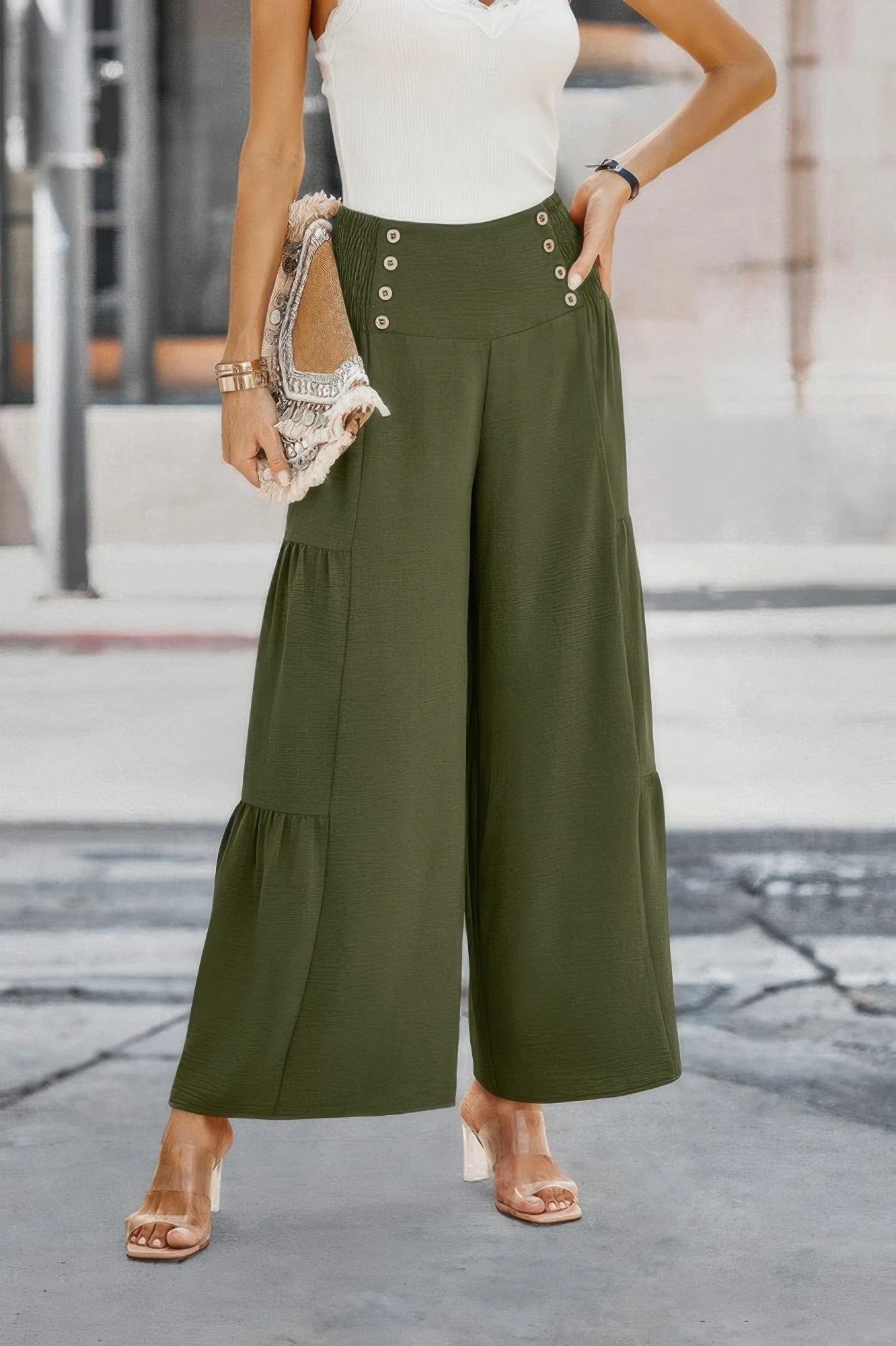 Elastic High Waist Wide Leg Long Palazzo Pants - WSBYTLP