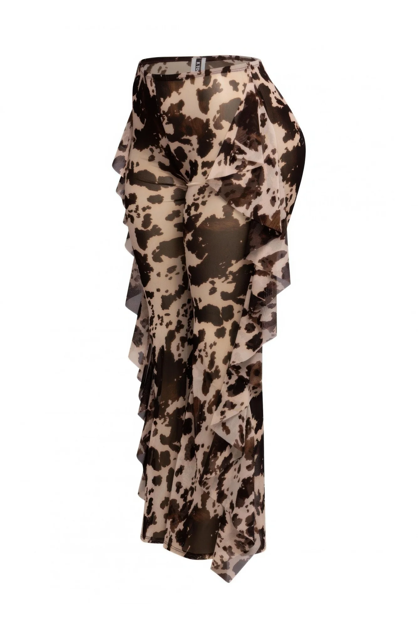 Side Ruffle Detailed Printed Mesh Pants - WSBYTLP
