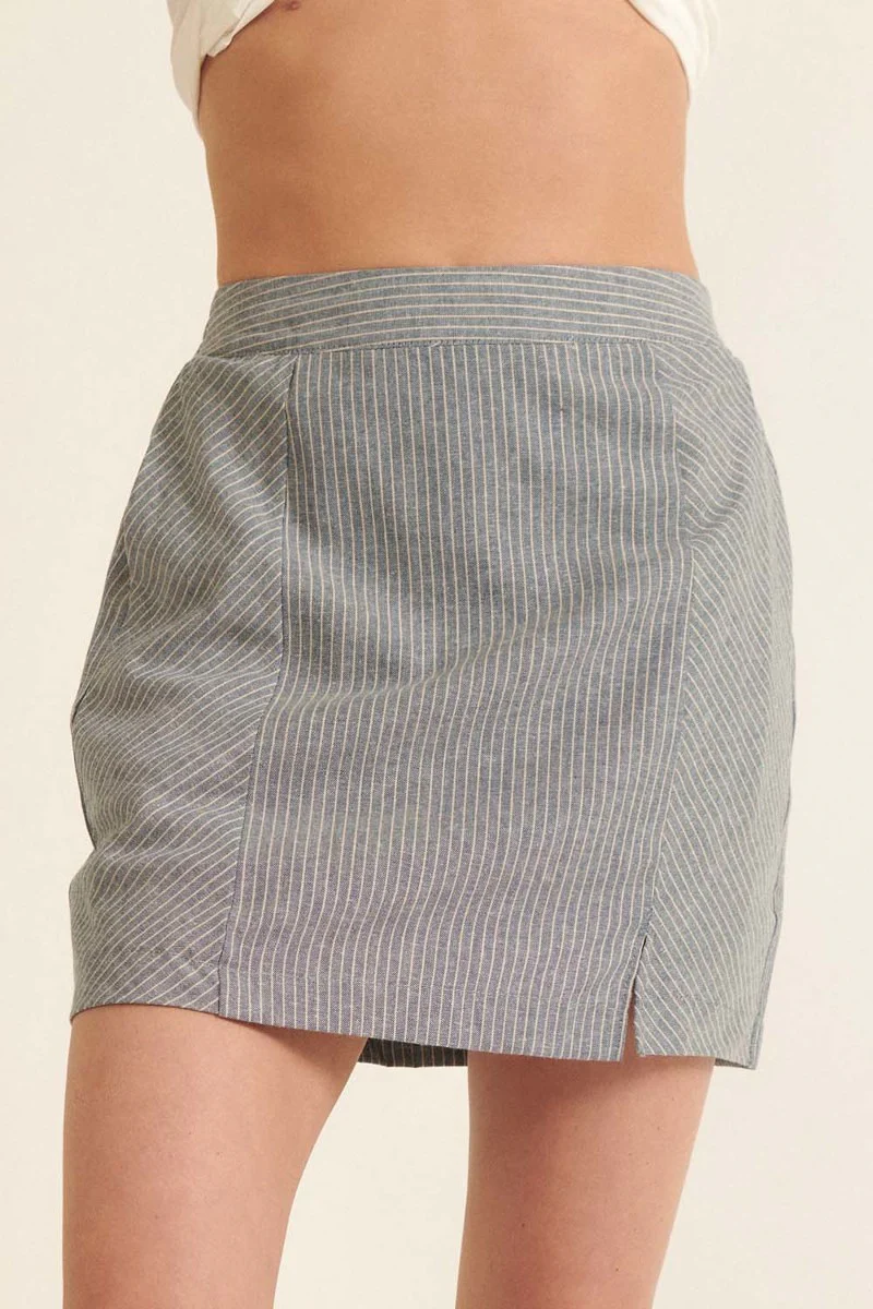 Banded Front Waist Pinstripe Mini Skirt - WSBYTLP