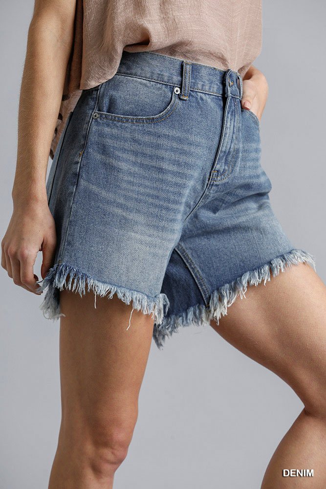 High Rise Denim Shorts With Raw Hem - WSBYTLP