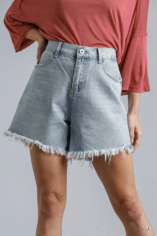 High Rise Denim Shorts With Raw Hem - WSBYTLP