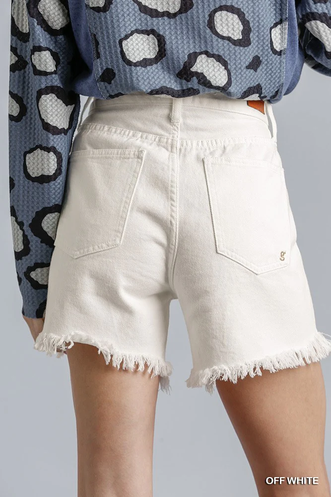 High Rise Denim Shorts With Raw Hem - WSBYTLP