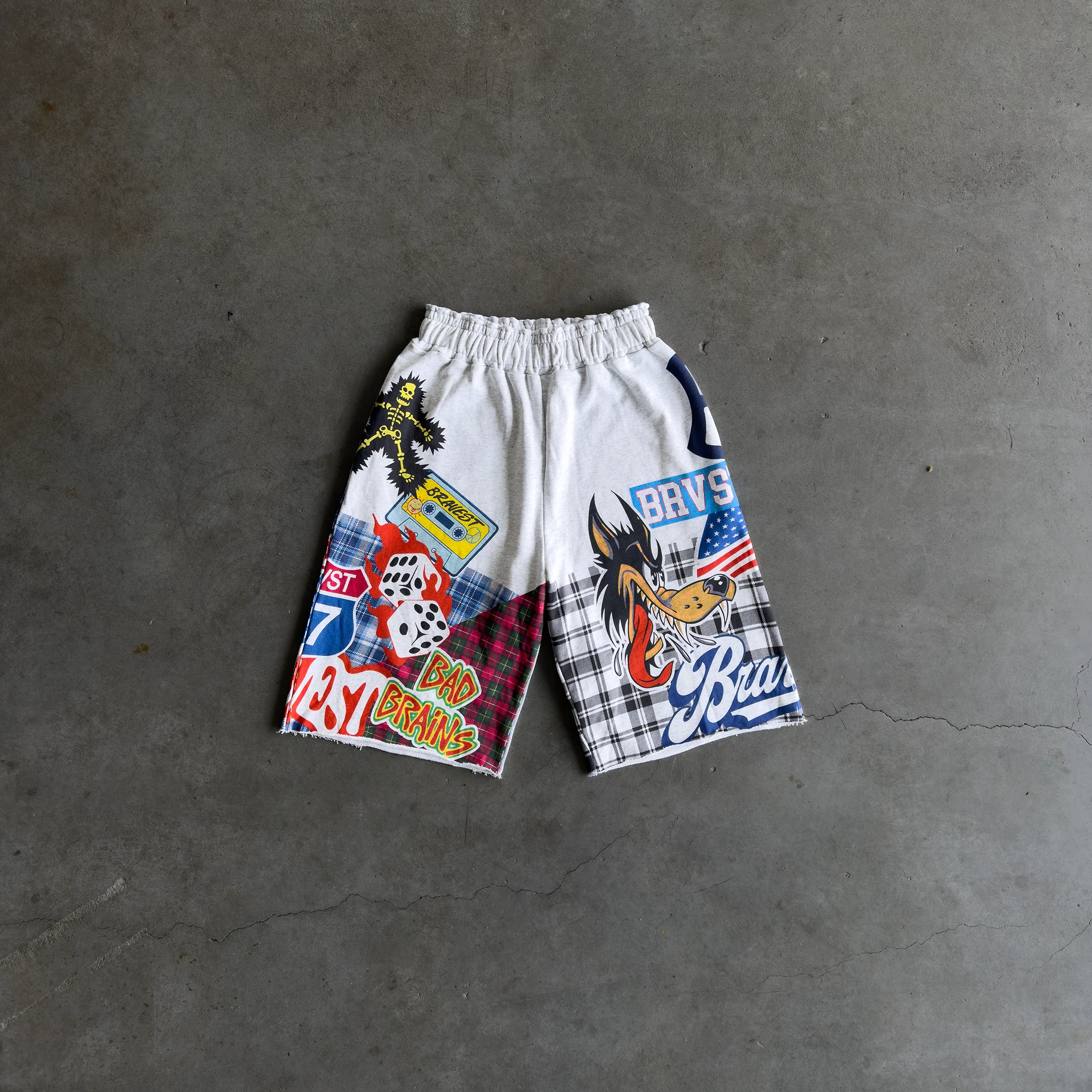 Grey Patchwork Baggy Sweatshorts - WSBYTLP