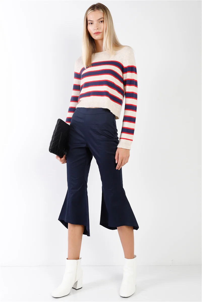 Navy Solid High Waisted Retro Bell Bottom Flare Pants - WSBYTLP