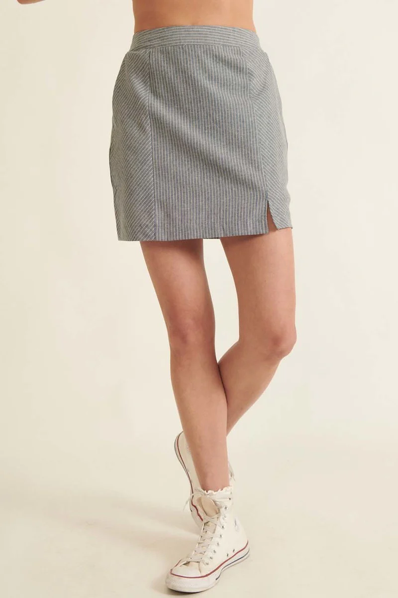 Banded Front Waist Pinstripe Mini Skirt - WSBYTLP