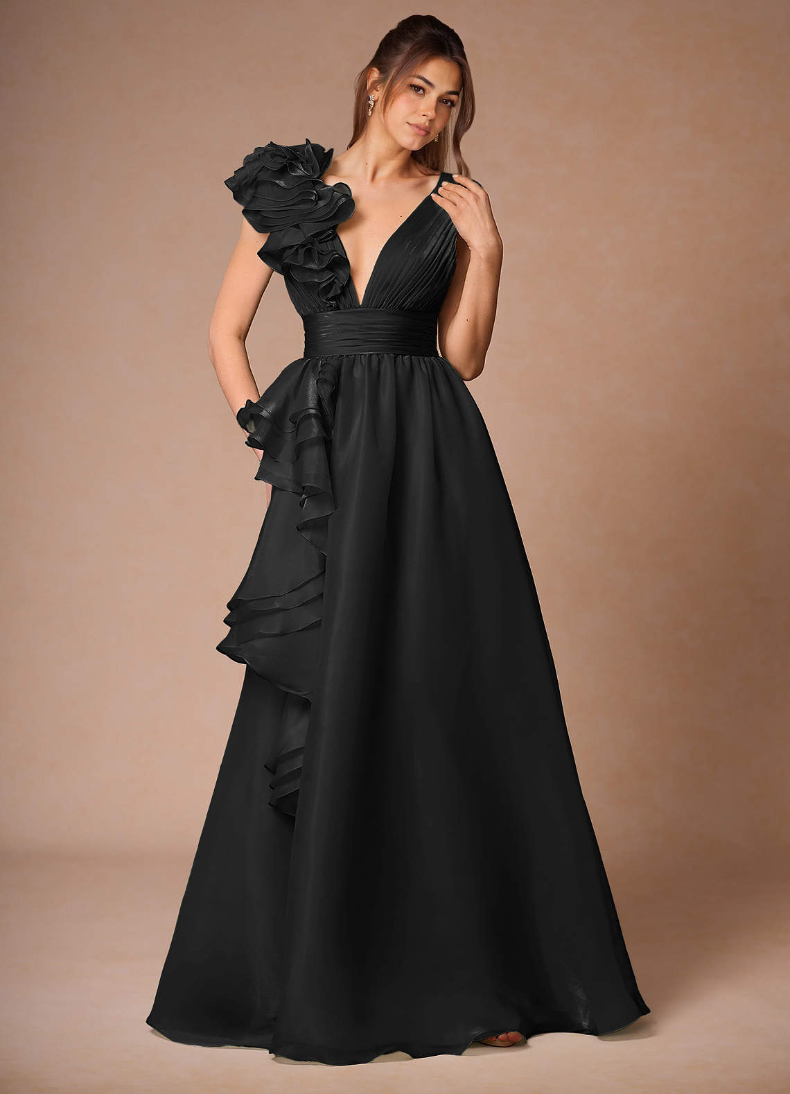 Vespera Black Ruffles Gown  Dress - WSBYTLP
