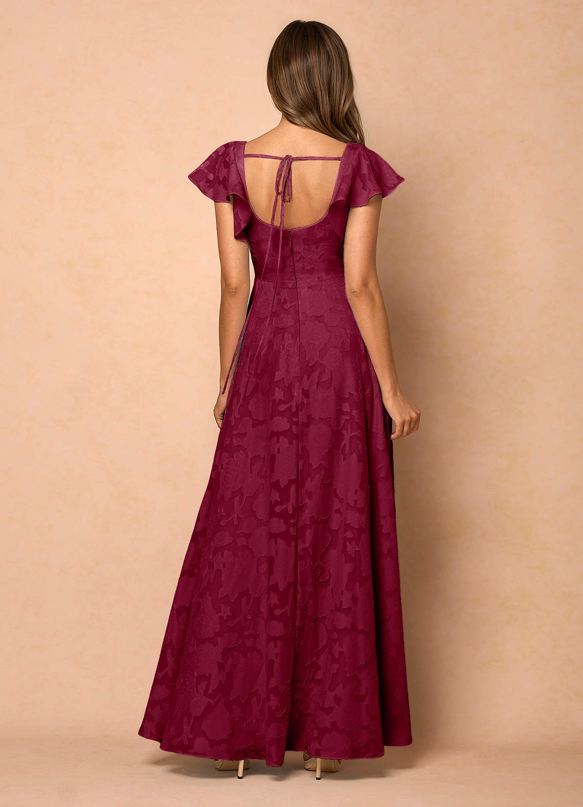 Anna Merlot Ruffled Maxi Dress  Dress - WSBYTLP