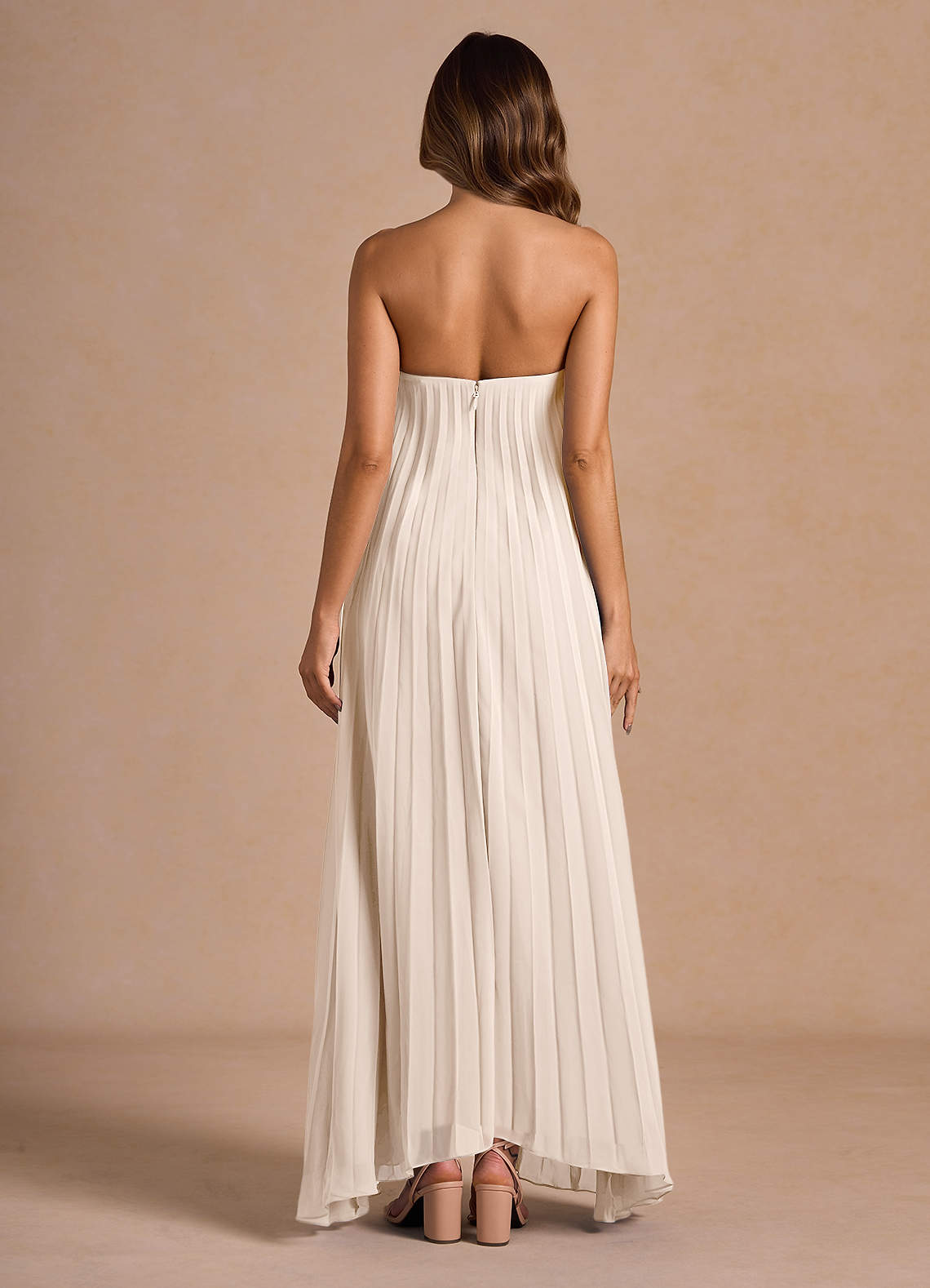 Nahla Cream Allover Pleated Maxi Dress  Dress - WSBYTLP