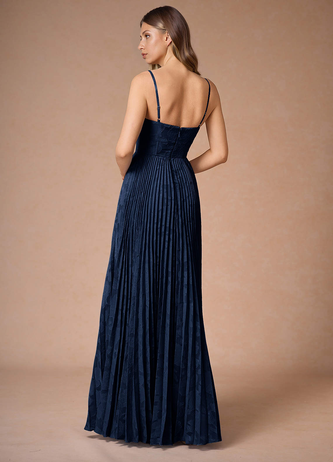 Akiko Navy Pleated Maxi Dress  Dress - WSBYTLP