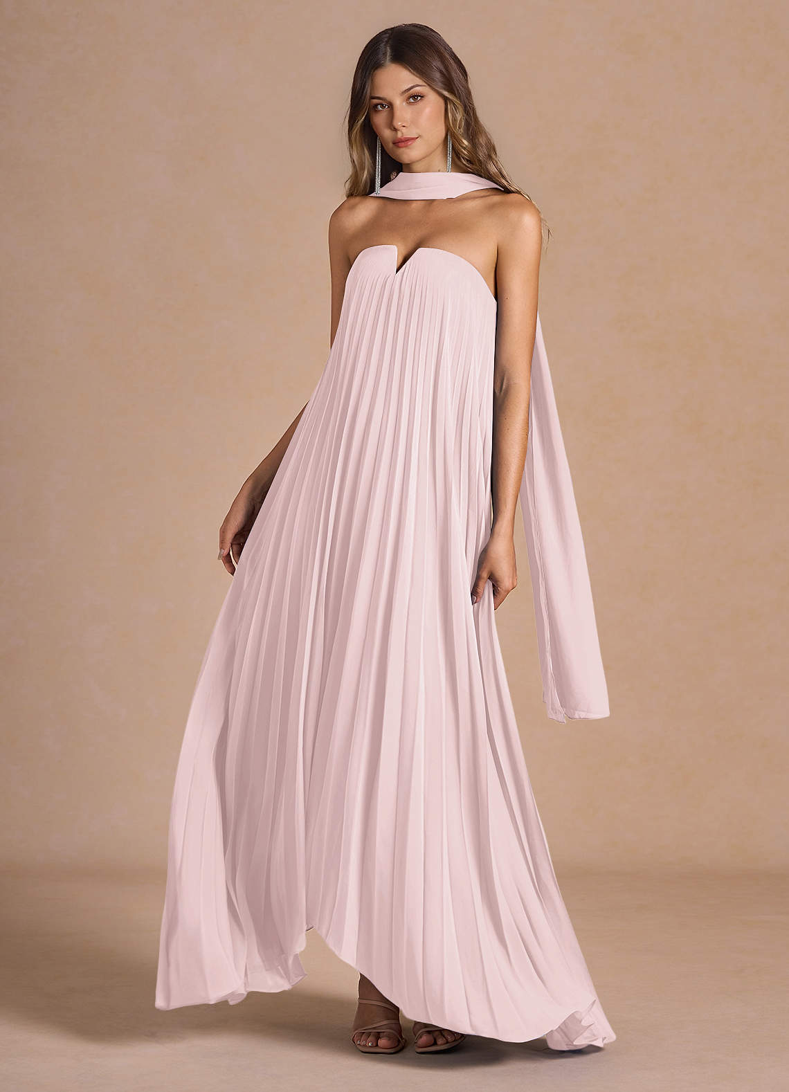 Nahla Powder Pink Allover Pleated Maxi Dress  Dress - WSBYTLP