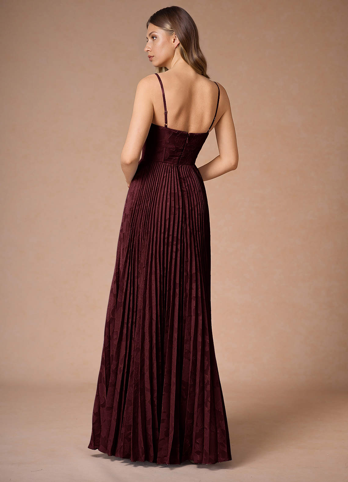 Akiko Wine Pleated Maxi Dress  Dress - WSBYTLP
