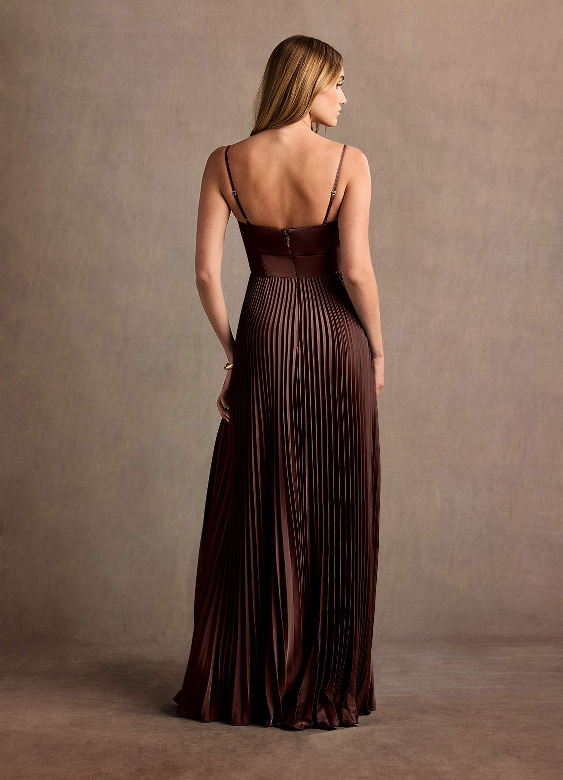 Styla Mocha Coco Pleated Maxi Dress  Dress - WSBYTLP
