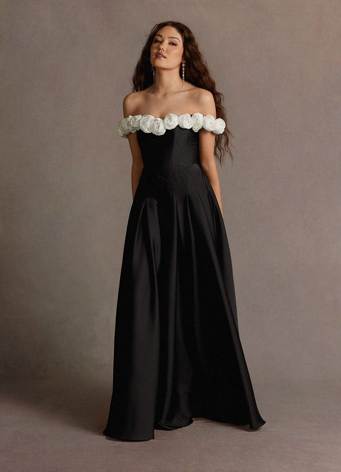 Cameron Black And White Rose Gown  Dress - WSBYTLP