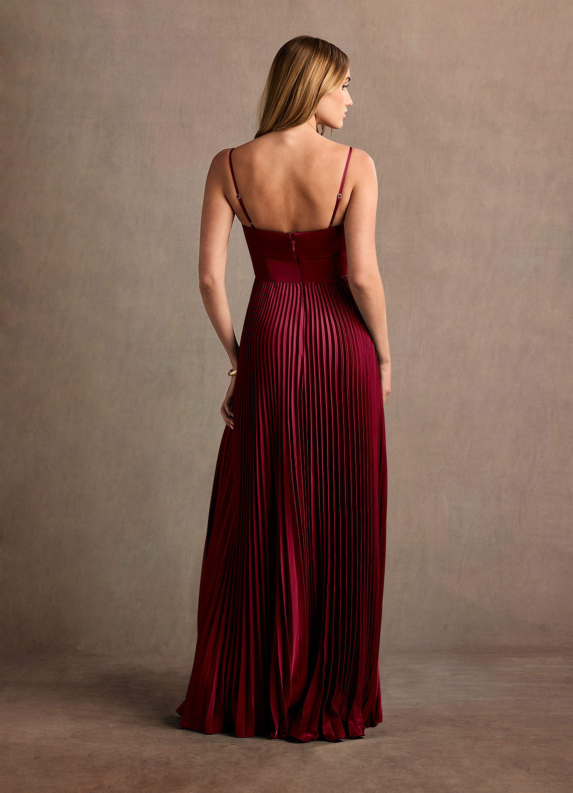 Styla Merlot Pleated Maxi Dress  Dress - WSBYTLP