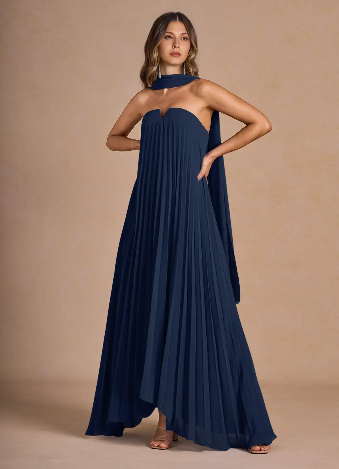 Nahla Navy Allover Pleated Maxi Dress  Dress - WSBYTLP