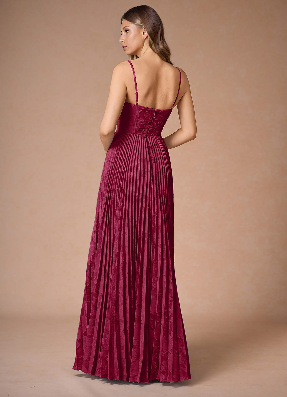 Akiko Merlot Pleated Maxi Dress  Dress - WSBYTLP