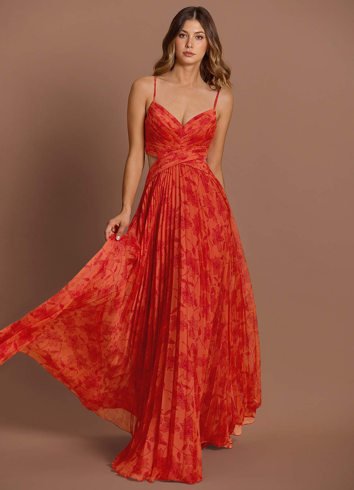 Mariselle Tangerine Pleated Maxi Dress  Dress - WSBYTLP