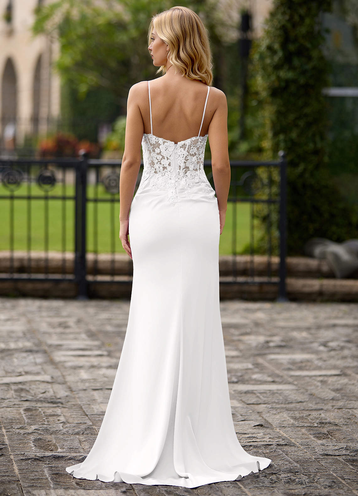 Pizzo White Beaded Jersey Column Gown  Dress - WSBYTLP