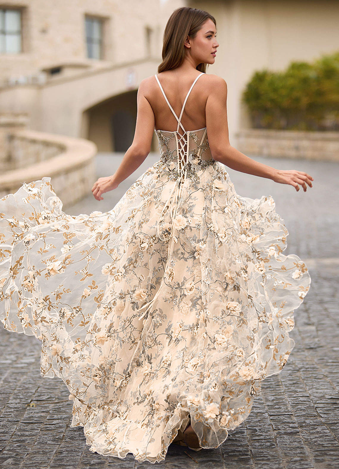 Elara Light Apricot 3D Floral Prom Dress  Dress - WSBYTLP