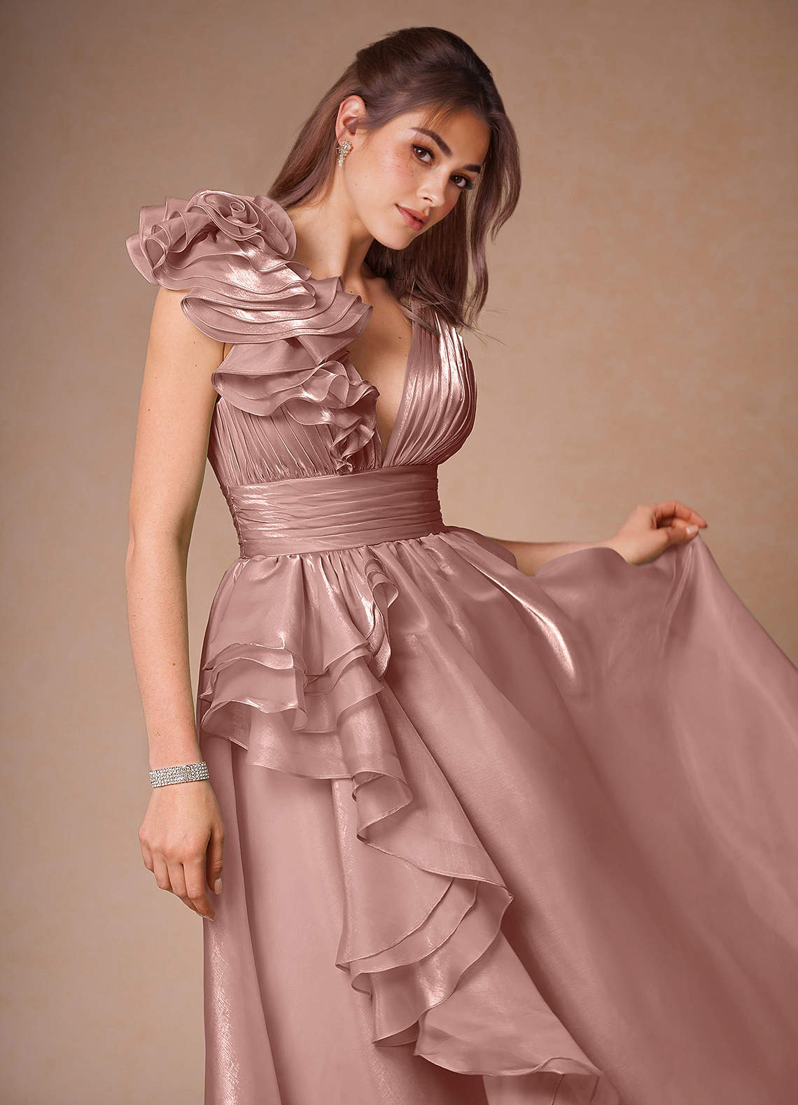 Vespera Pink Ruffles Gown  Dress - WSBYTLP