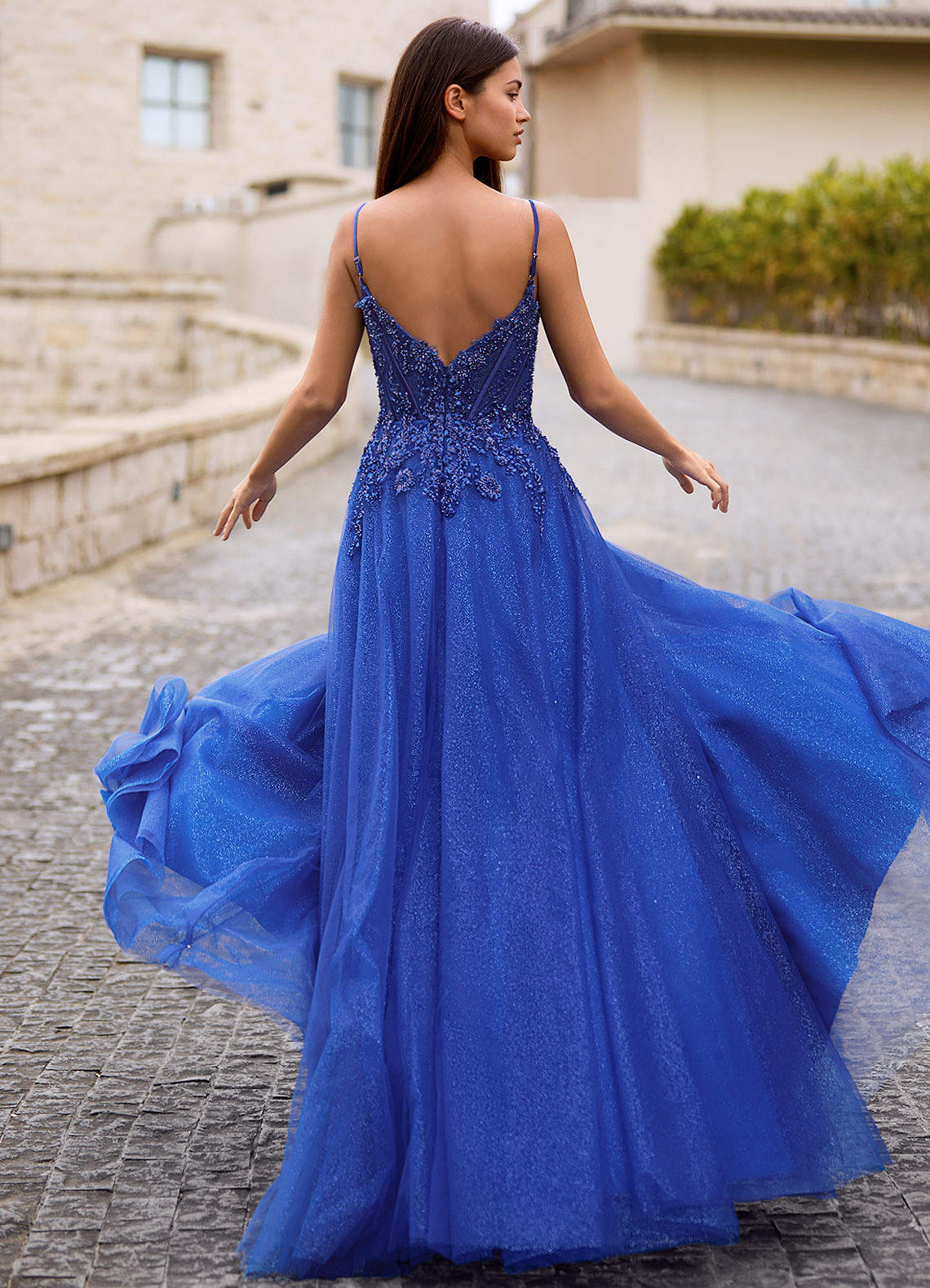 Veila Royal Blue Applique Tulle Prom Dress  Dress - WSBYTLP