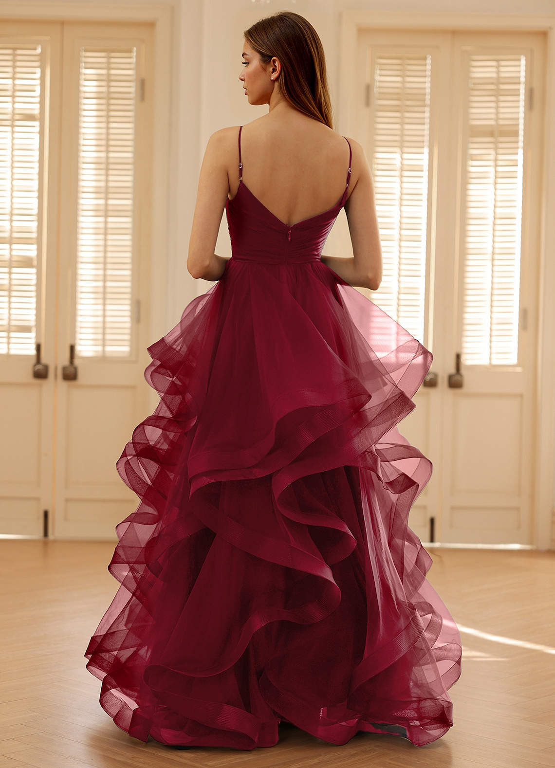 Carmencita Merlot A-Line Ruffles Prom Dress  Dress - WSBYTLP