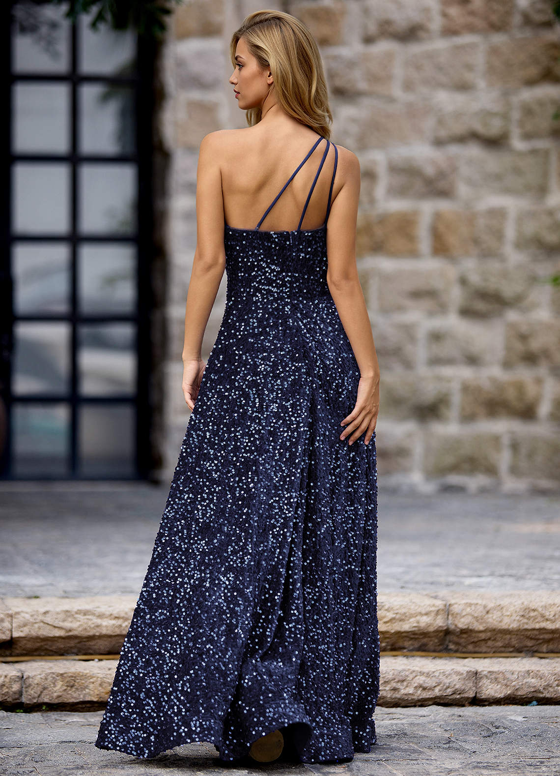 Opulent Navy Velvet Sequins Prom Dress  Dress - WSBYTLP