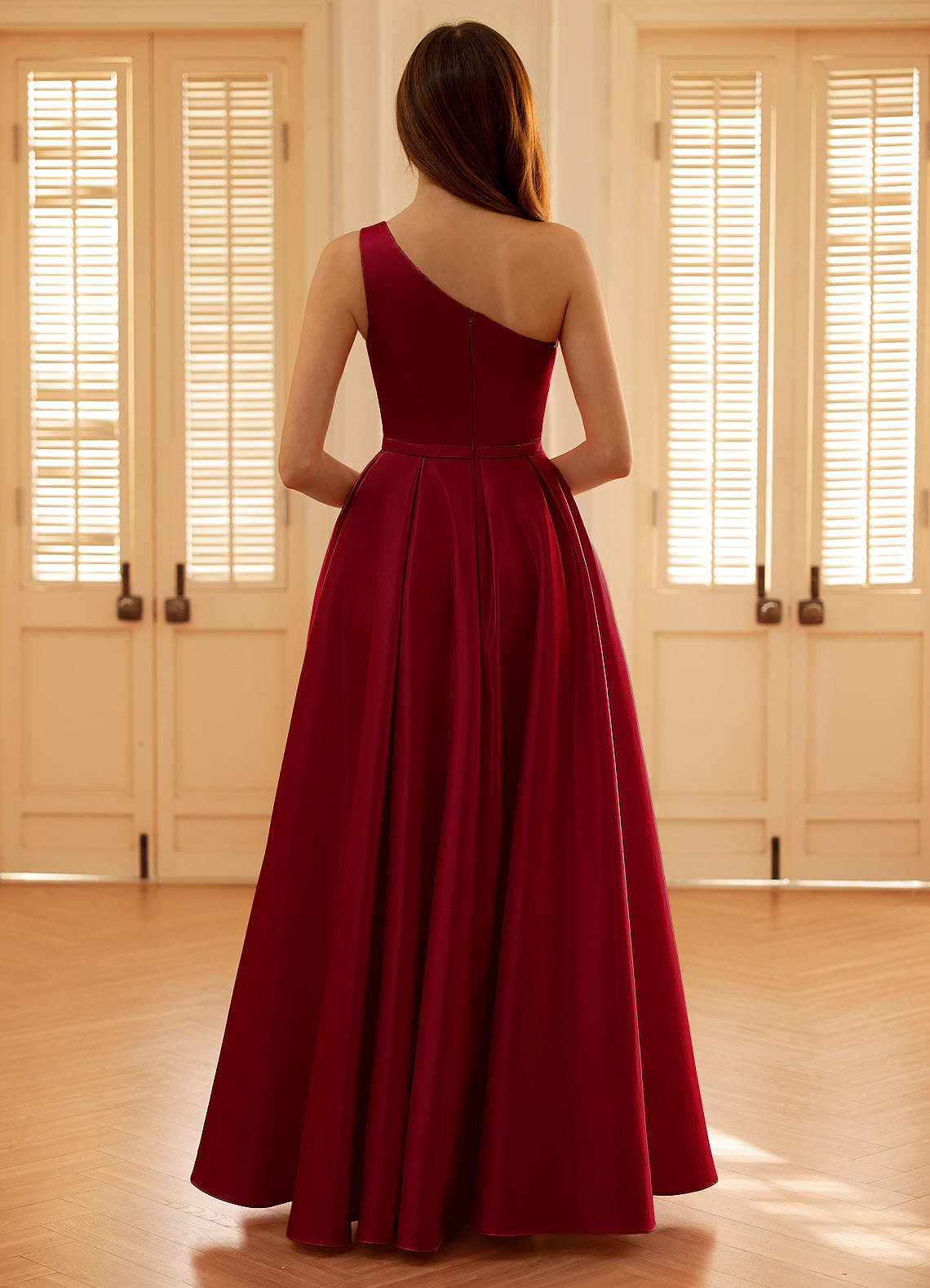Millie Burgundy A-Line Prom Satin Dress  Dress - WSBYTLP